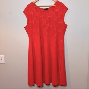 #104 Time Square Coral Sleeveless Fit and Flare Dress with Raised Rose Design